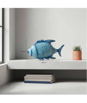 Pez Portavelas L de Hojalata Azul - Decoración Marítima