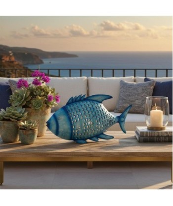 Pez Portavelas L de Hojalata Azul - Decoración Marítima