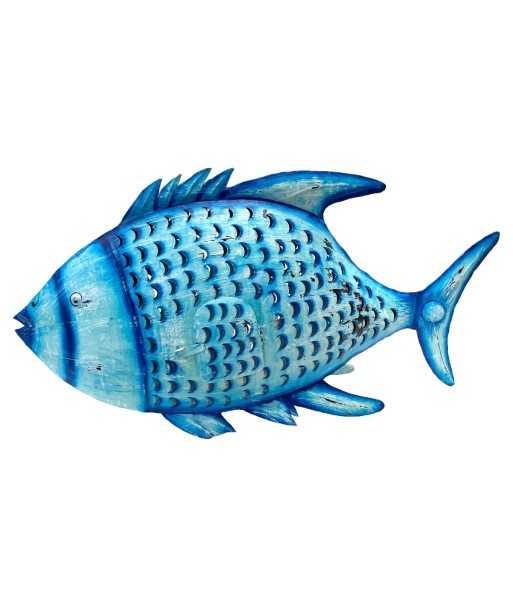 Pez Portavelas M de Hojalata Color Azul, Decoración Náutica para el Hogar
