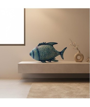 Pez Portavelas M de Hojalata Color Azul, Decoración Náutica para el Hogar