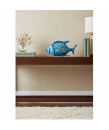 Pez Portavelas M de Hojalata Color Azul, Decoración Náutica para el Hogar