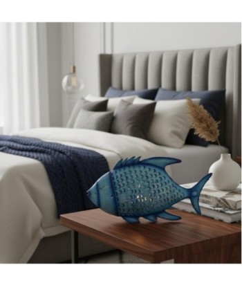 Pez Portavelas S de Hojalata Azul - Decoración Marinera