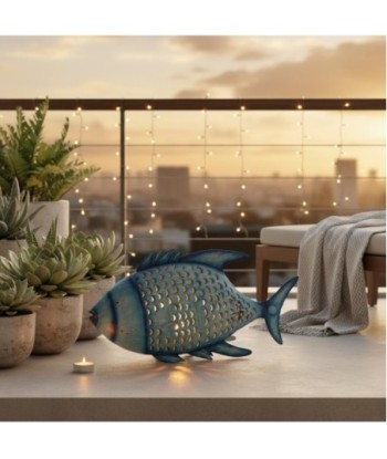 Pez Portavelas S de Hojalata Azul - Decoración Marinera