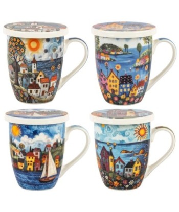 Mug de Porcelana con Filtro Metal y Diseño Colorido para Regalo