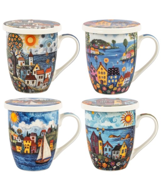 Mug de Porcelana con Filtro Metal y Diseño Colorido para Regalo