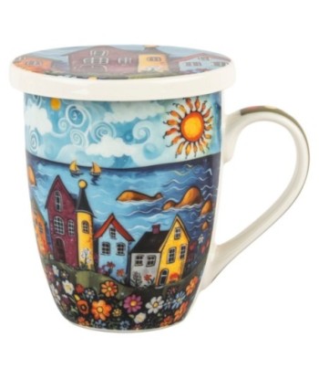 Mug de Porcelana con Filtro Metal y Diseño Colorido para Regalo