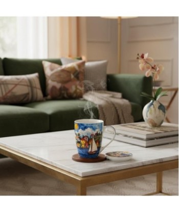Mug de Porcelana con Filtro Metal y Diseño Colorido para Regalo