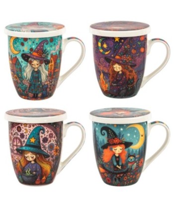 Mug de Porcelana con Filtro Metalizado, Estilo Bruja, 300ml