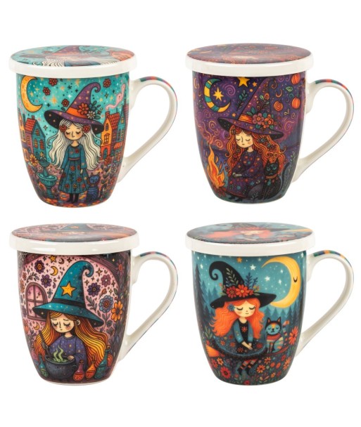 Mug de Porcelana con Filtro Metalizado, Estilo Bruja, 300ml