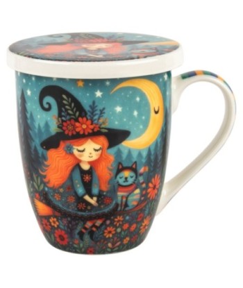Mug de Porcelana con Filtro Metalizado, Estilo Bruja, 300ml