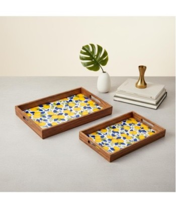 Bandejas Limones 2U de Madera y Resina | Decoración Colorida y Práctica