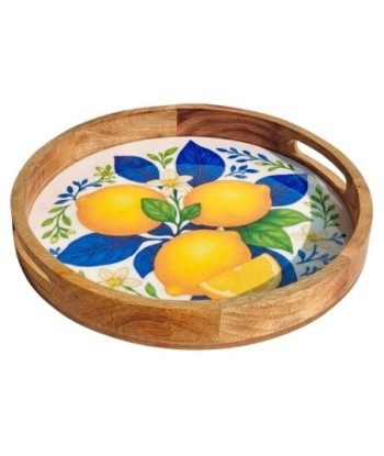 Bandeja de Decoración de Madera y Resina con Limones - Estilo Colorido y Natural