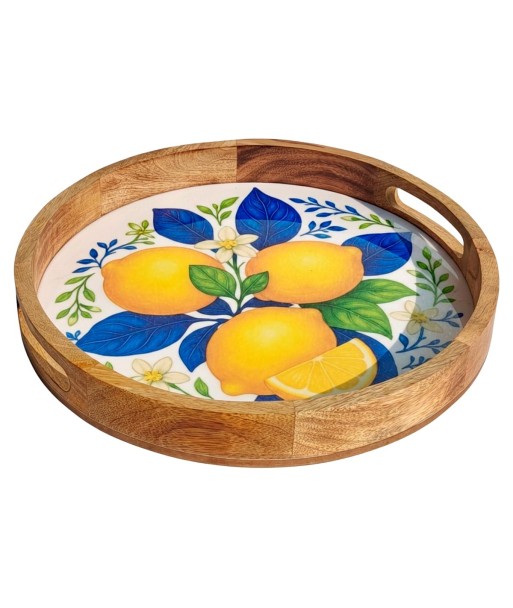 Bandeja de Decoración de Madera y Resina con Limones - Estilo Colorido y Natural