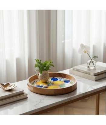 Bandeja de Decoración de Madera y Resina con Limones - Estilo Colorido y Natural