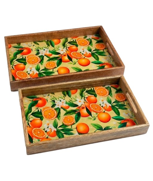Bandeja de Madera y Resina Naranja - Set de 2, Estilo Tropical y Práctico
