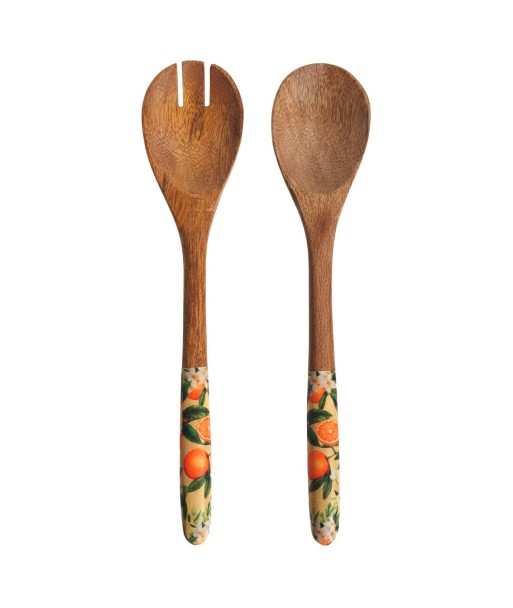 Set Cuchara y Tenedor Naranjas de Madera y Resina, Diseño Tropical