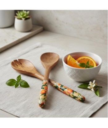 Set Cuchara y Tenedor Naranjas de Madera y Resina, Diseño Tropical