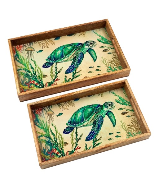 Bandejas de Tortuga 2U en Madera y Resina | Decoración Acuática