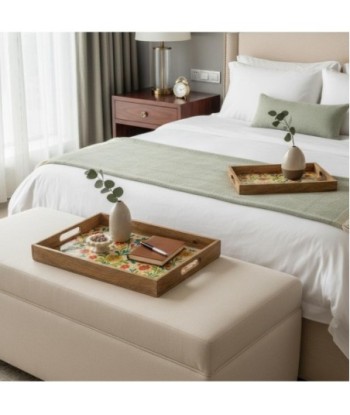 Bandejas Flores 2U de Madera y Resina, Color Marrón, Decoración Floral