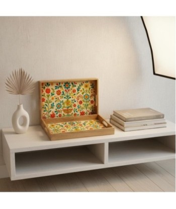 Bandejas Flores 2U de Madera y Resina, Color Marrón, Decoración Floral
