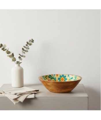 Cuenco Flores L de Madera y Resina - Color Beige, Estilo Colorido y Decorativo