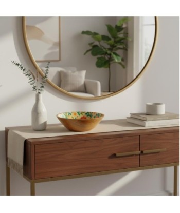 Cuenco Flores L de Madera y Resina - Color Beige, Estilo Colorido y Decorativo