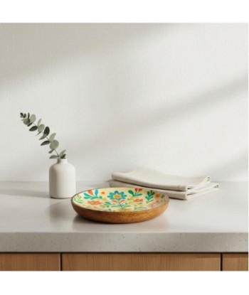 Plato Flores S de Madera y Resina - Decoración Colorida para el Hogar