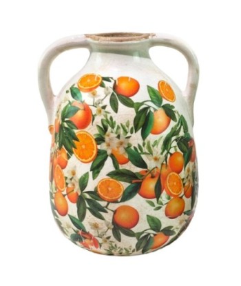 Jarrón Naranja Cerámica - Diseño Frutal y Floral