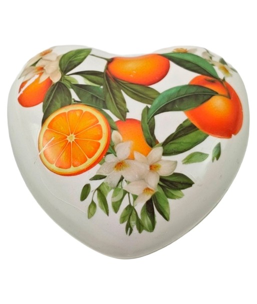 Figura Corazón Naranja de Cerámica con Flores