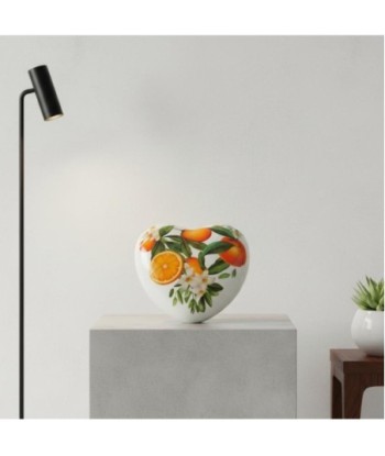 Figura Corazón Naranja de Cerámica con Flores