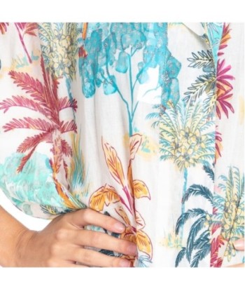 Camisa de Mujer Azul Estampada, Camisera de Algodón, Perfecta para Ocasiones Casual y Elegantes, Moda Isla Bonita,