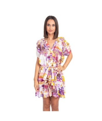 Vestido Corto Amarillo Estampado para Mujer, Ideal para Fiesta, Casual y Verano, Moda Isla Bonita Étnico, 100%