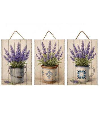 Adorno 3U Lienzo Impreso Lavanda | Decoración Pared Jardín Estilo Rústico