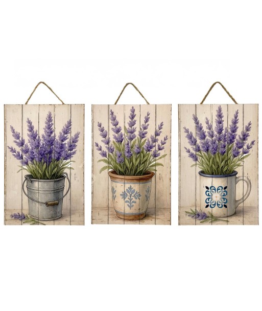Adorno 3U Lienzo Impreso Lavanda | Decoración Pared Jardín Estilo Rústico