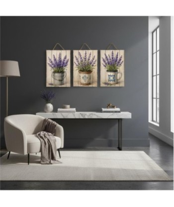 Adorno 3U Lienzo Impreso Lavanda | Decoración Pared Jardín Estilo Rústico