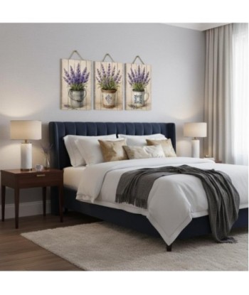 Adorno 3U Lienzo Impreso Lavanda | Decoración Pared Jardín Estilo Rústico