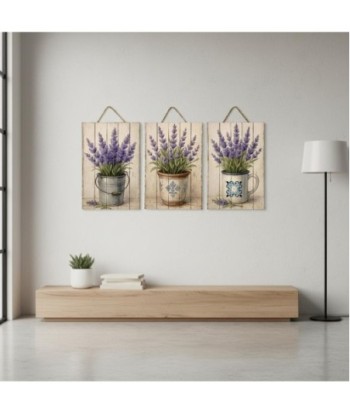 Adorno 3U Lienzo Impreso Lavanda | Decoración Pared Jardín Estilo Rústico