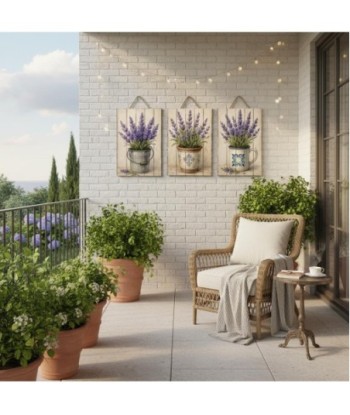 Adorno 3U Lienzo Impreso Lavanda | Decoración Pared Jardín Estilo Rústico
