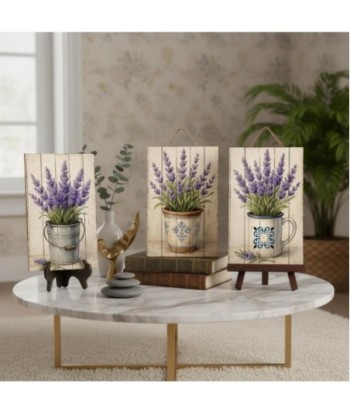Adorno 3U Lienzo Impreso Lavanda | Decoración Pared Jardín Estilo Rústico