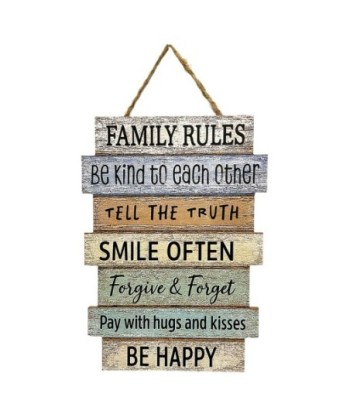 Adorno Pared Family Rules MDF Estilo Rústico para Decoración del Hogar