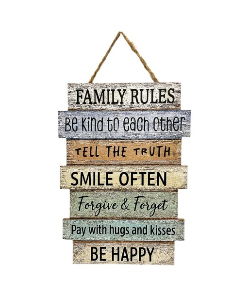 Adorno Pared Family Rules MDF Estilo Rústico para Decoración del Hogar