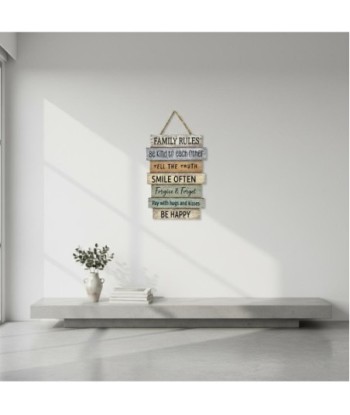 Adorno Pared Family Rules MDF Estilo Rústico para Decoración del Hogar