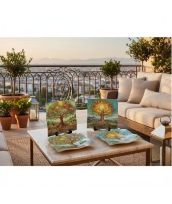 Plato Árbol Vida de Vidrio - Decoración Colorida para Mesa