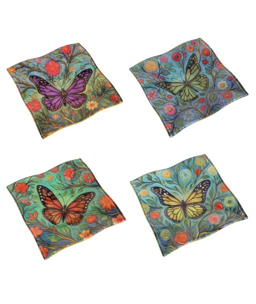 Plato Mariposa de Vidrio Decorativo, Diseño Floral Colorido