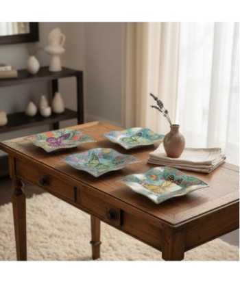 Plato Mariposa de Vidrio Decorativo, Diseño Floral Colorido