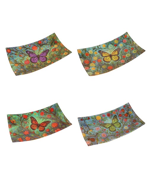Plato Mariposa de Vidrio - Diseño Floral y Colorido para Decoración