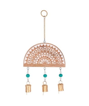 Colgante de Madera Decorativo con Diseño Étnico y Campanillas