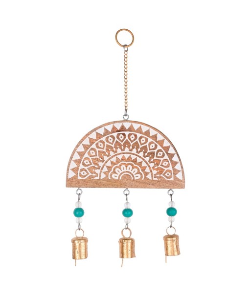 Colgante de Madera Decorativo con Diseño Étnico y Campanillas