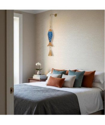 Colgante Pez de Madera Decorativa Azul con Detalles Artísticos