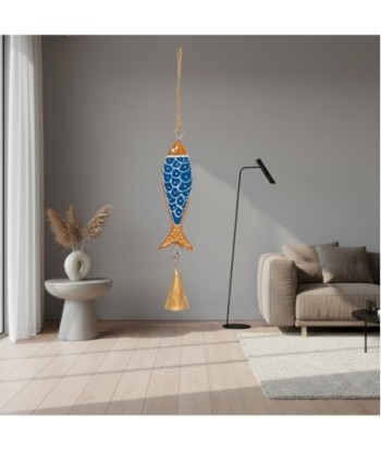 Colgante Pez de Madera Decorativa Azul con Detalles Artísticos